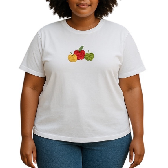 Quacker Factory Sequin Apple Detail White Tee L - Picture 1 of 6